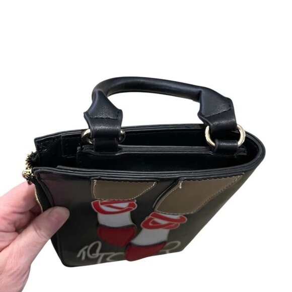 Black Top Handle Purse Ballet Shoes Design Small Zip Bag Cute Novelty Handbag - Picture 3 of 6